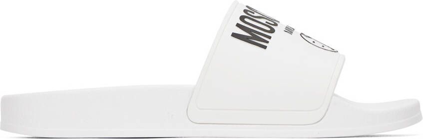 Moschino White Double Smiley Slides - Picture 5