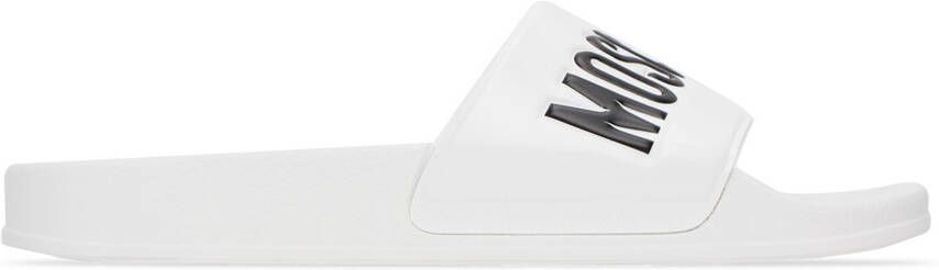 Moschino White Logo Pool Slides - Picture 5