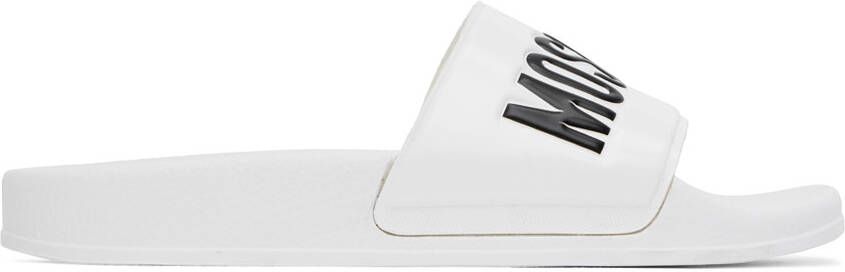 Moschino White Logo Pool Slides - Picture 5