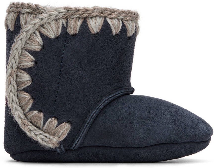 Mou Baby Navy Velcro Suede Pre-Walkers