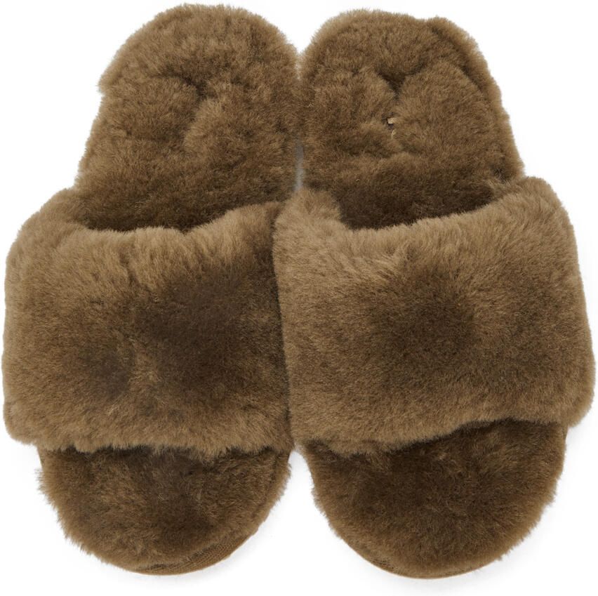 Mou Khaki Sheepskin Slides