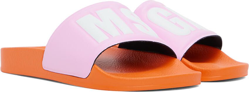MSGM Pink & Orange Embossed Slides - Picture 2