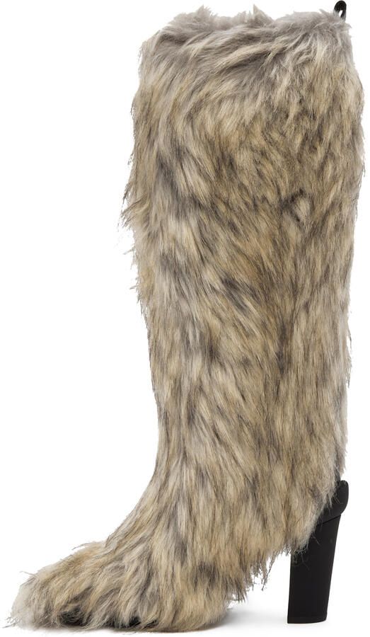 MSGM SSENSE Exclusive Beige Faux-Fur Boots - Picture 3