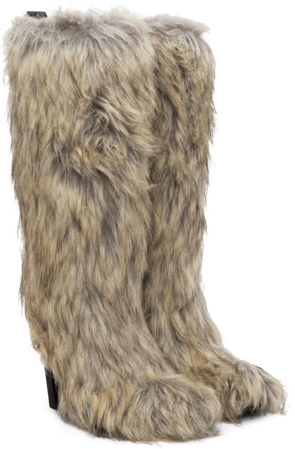 MSGM SSENSE Exclusive Beige Faux-Fur Boots