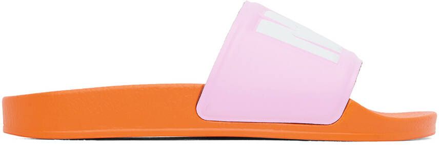 MSGM Pink & Orange Embossed Slides - Picture 5