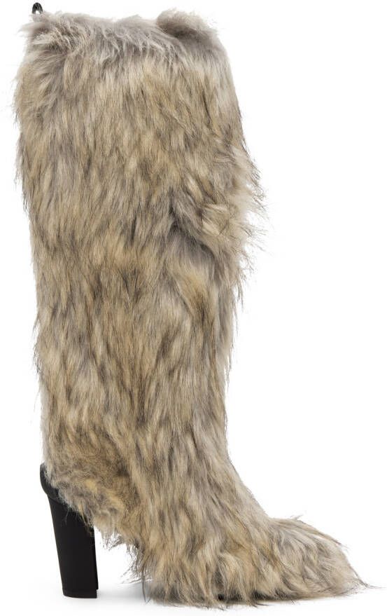 MSGM SSENSE Exclusive Beige Faux-Fur Boots - Picture 2
