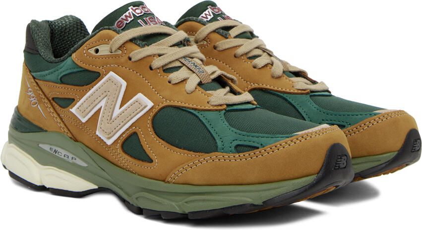 New Balance Tan & Green Made in USA 990v3 Sneakers