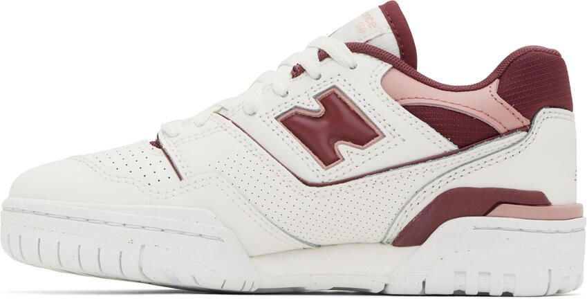New Balance White & Burgundy 550 Sneakers - Picture 3