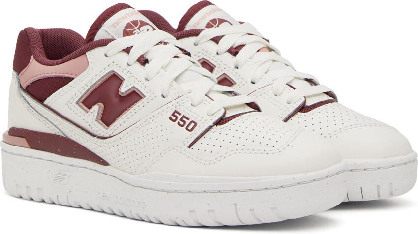 New Balance White & Burgundy 550 Sneakers - Picture 2