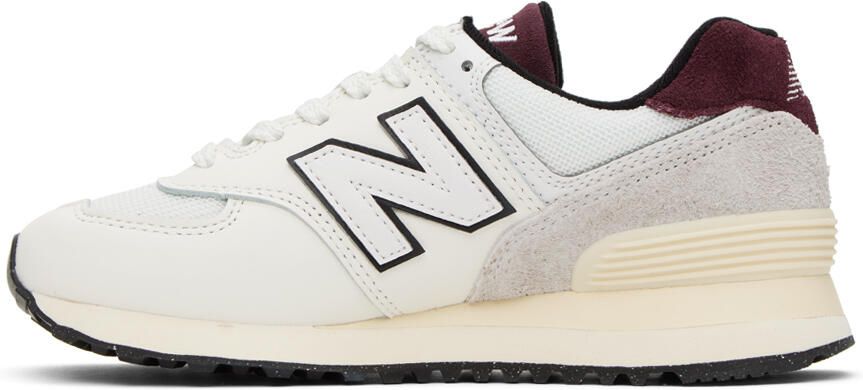 New Balance White & Burgundy 574 Sneakers - Picture 3