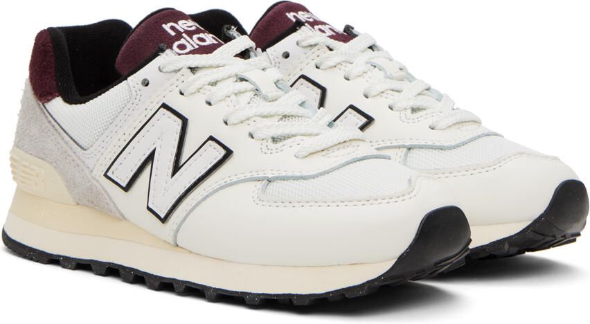New Balance White & Burgundy 574 Sneakers - Picture 2