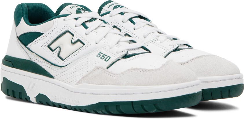 New Balance White & Green 550 Sneakers - Picture 2