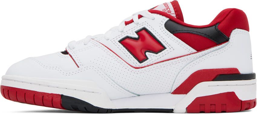 New Balance White & Red 550 Sneakers - Picture 3