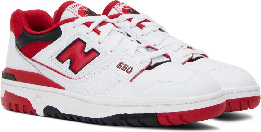 New Balance White & Red 550 Sneakers - Picture 2