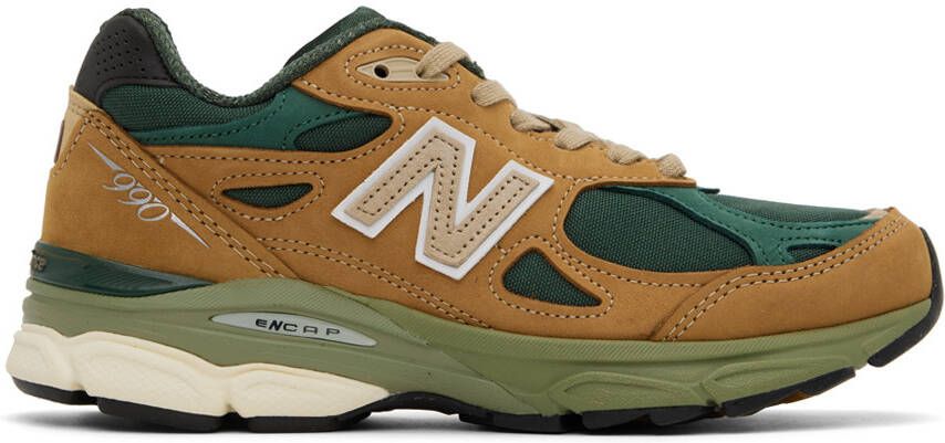 New Balance Tan & Green Made in USA 990v3 Sneakers - Picture 3