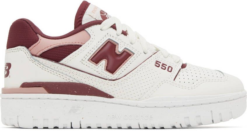 New Balance White & Burgundy 550 Sneakers - Picture 5