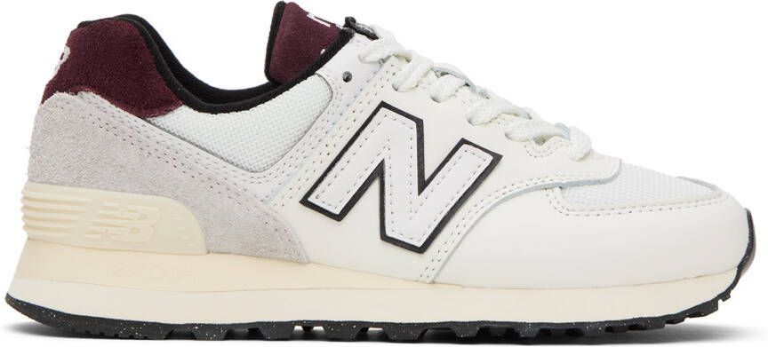 New Balance White & Burgundy 574 Sneakers - Picture 5