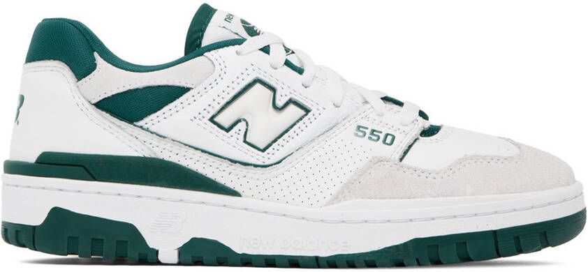 New Balance White & Green 550 Sneakers - Picture 5