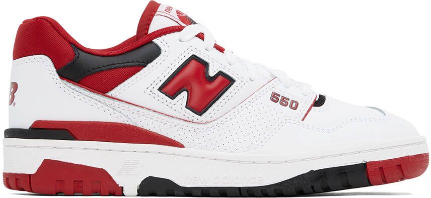 New Balance White & Red 550 Sneakers - Picture 5