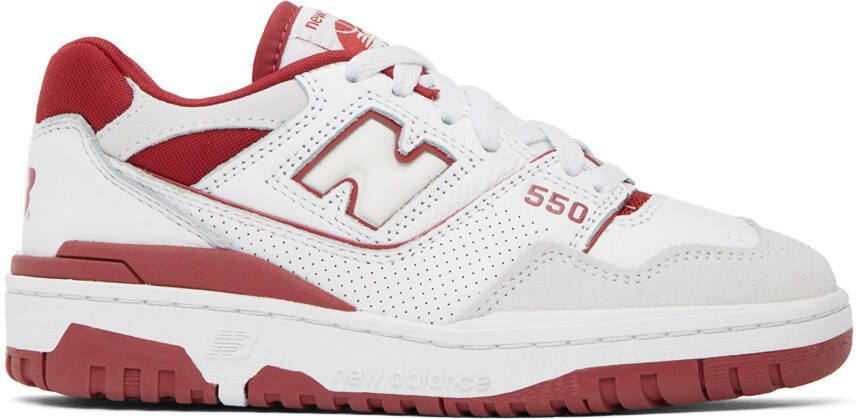 New Balance White & Red 550 Sneakers - Picture 5