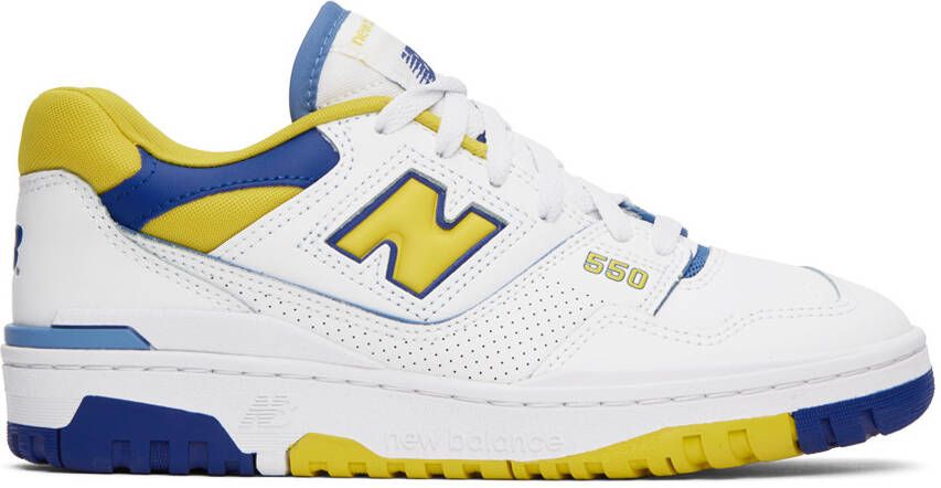 New Balance White & Yellow 550 Sneakers - Picture 5