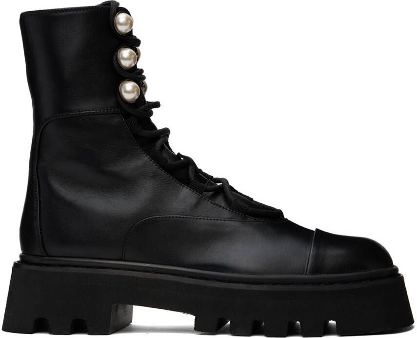 Nicholas Kirkwood Black Pearlogy Combat Ankle Boots - Picture 4