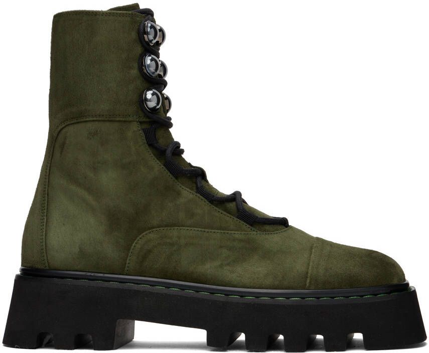 Nicholas Kirkwood Khaki Pearlogy Combat Boots - Picture 4