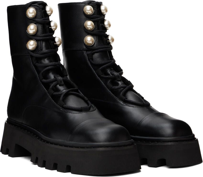Nicholas Kirkwood Black Pearlogy Combat Ankle Boots - Picture 2