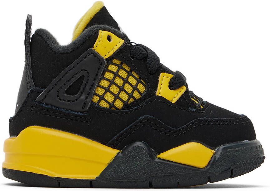Nike Jordan Baby Black & Yellow Jordan 4 Retro Thunder Sneakers - Picture 4