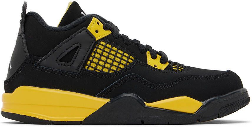 Nike Jordan Kids Black & Yellow Jordan 4 Retro Thunder Little Kids Sneakers - Picture 3