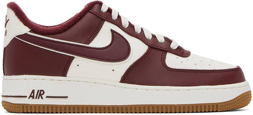 Nike White & Burgundy Air Force 1 '07 Sneakers - Picture 5