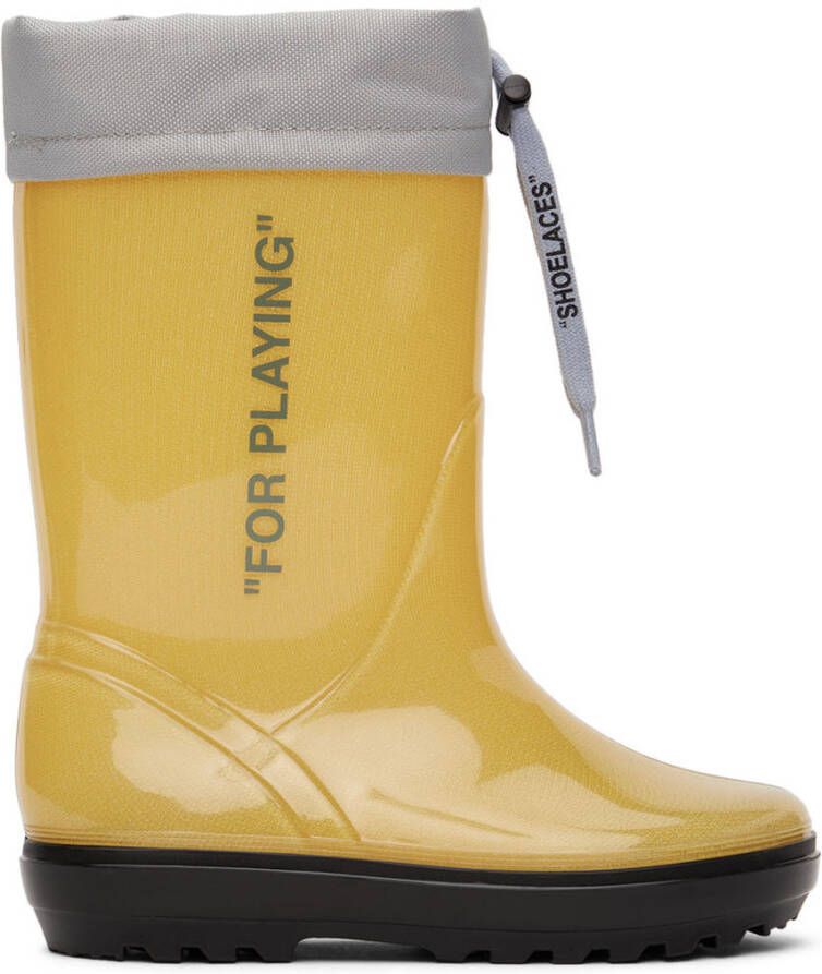 Off-White Kids Yellow Logo Boots - Picture 5