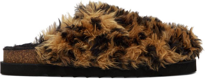 Palm Angels Beige & Black Leopard Slippers