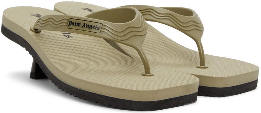 Palm Angels Khaki & Black Flip Flop Heeled Sandals - Picture 2
