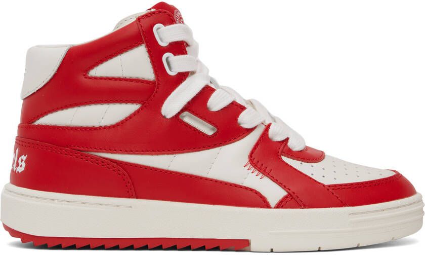 Palm Angels Red & White University Mid Sneakers - Picture 5