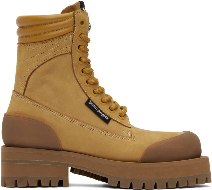 Palm Angels Tan Paneled Ankle Boots - Picture 5