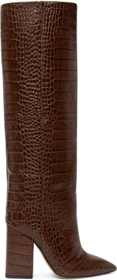 Paris Texas Brown Croc Block Heel Boots - Picture 3