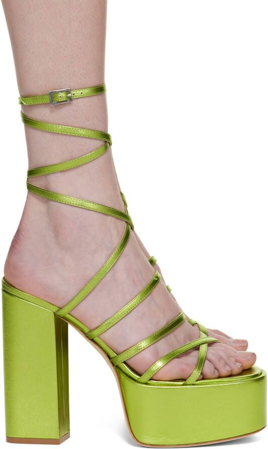 Paris Texas Green Evita Platform Sandals - Picture 3
