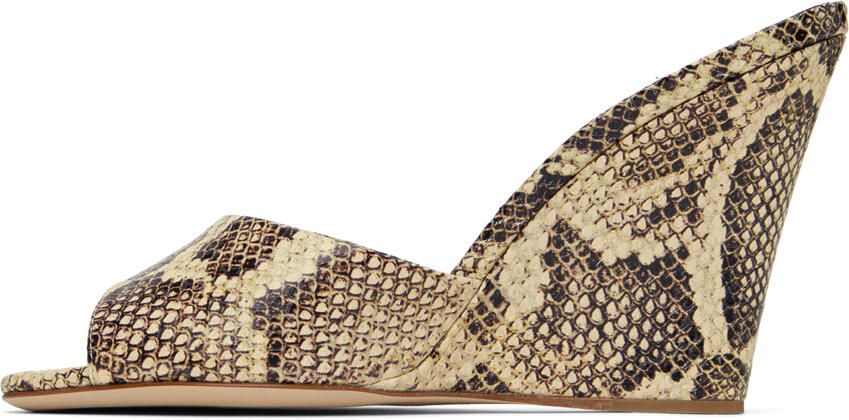 Paris Texas Beige & Brown Python Wedge Mules - Picture 3