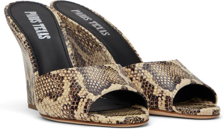 Paris Texas Beige & Brown Python Wedge Mules - Picture 2