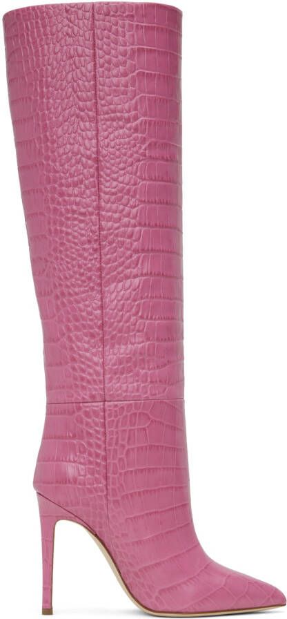 Paris Texas Pink Croc Stiletto Boots - Picture 5