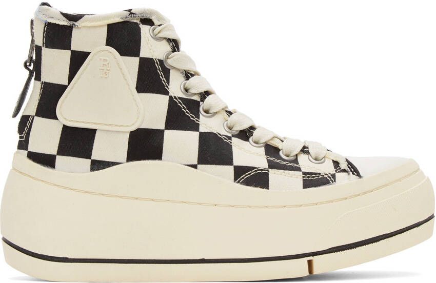 R13 Black & Off-White Check Kurt High-Top Sneakers - Picture 5