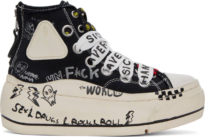 R13 Black & White Double Grommet Kurt Sneakers - Picture 5