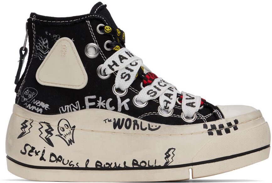 R13 Black & White Double Grommet Kurt Sneakers - Picture 8