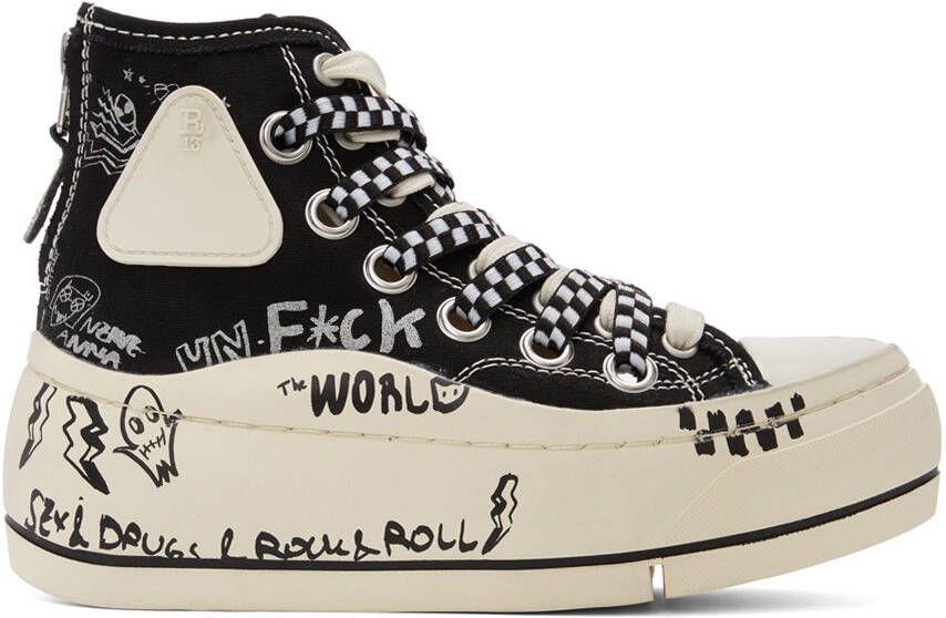 R13 Black Graffiti Double Grommet Kurt Sneakers - Picture 5