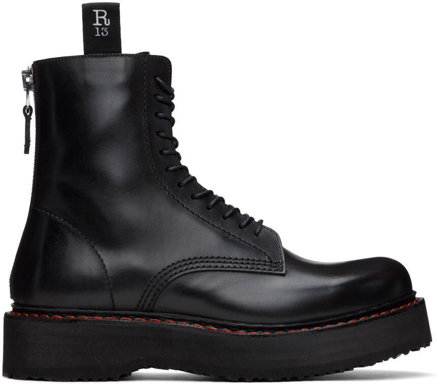 R13 Black Single Stack Platform Lace-Up Boots - Picture 3