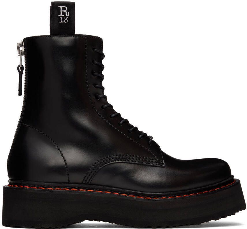 R13 Black Single Stack Lace-Up Boots - Picture 5