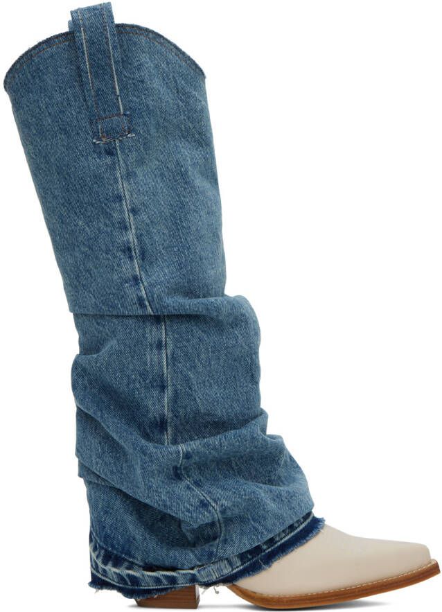 R13 Blue & Off-White Mid Cowboy Boots