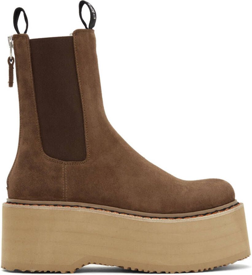 R13 Brown Double Stack Chelsea Boots