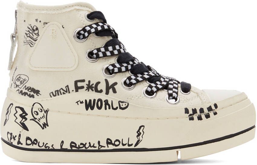 R13 Off-White Graffiti Double Grommet Kurt Sneakers - Picture 4